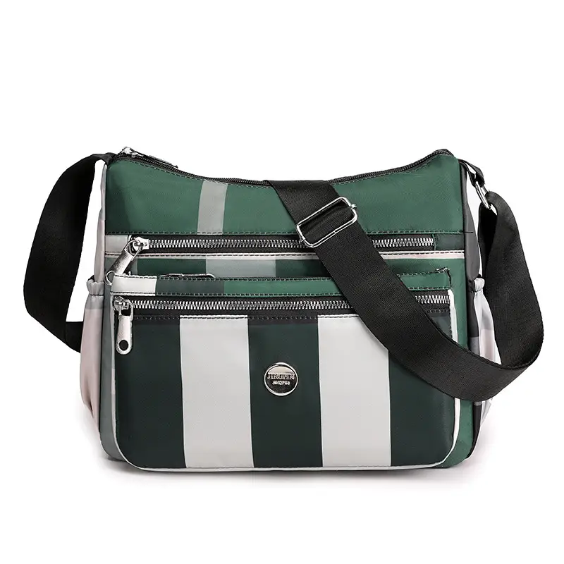 New Women's Green Striped Crossbody Bag Large Capacity - Image 2