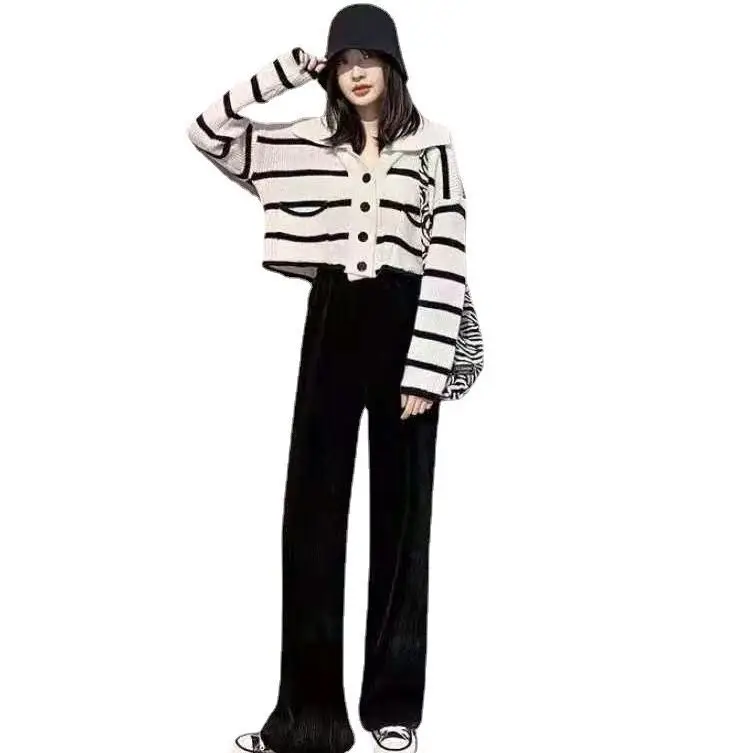Women Fleece Lined Wide Leg Pants Cream Off White - Image 9