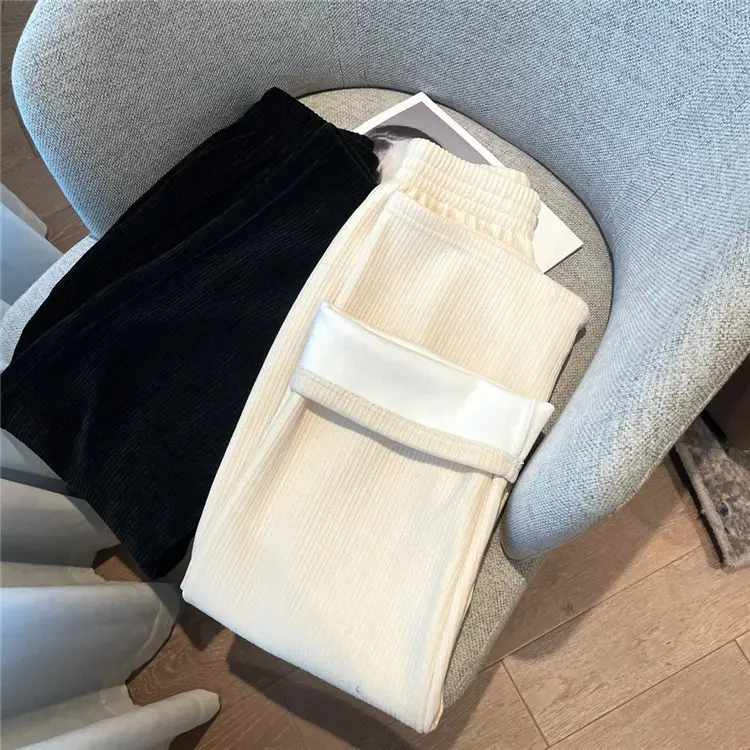 Women Fleece Lined Wide Leg Pants Cream Off White — feature 10