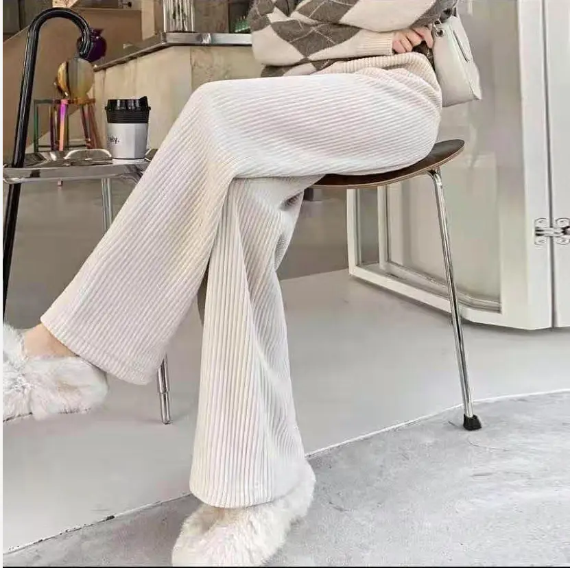 Women Fleece Lined Wide Leg Pants Cream Off White — feature 16