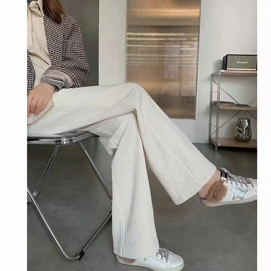 Women Fleece Lined Wide Leg Pants Cream Off White — feature 18