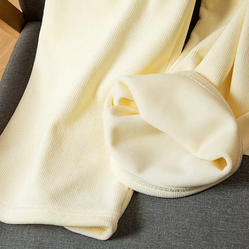 Women Fleece Lined Wide Leg Pants Cream Off White — feature 19