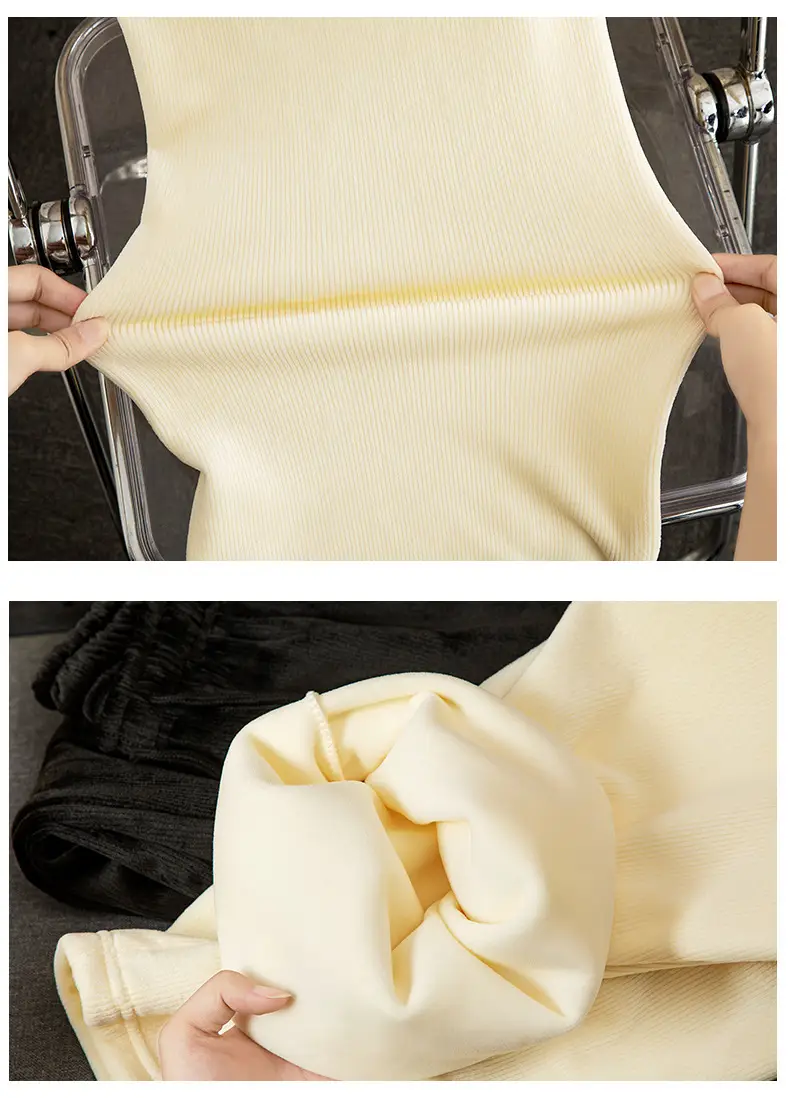 Women Fleece Lined Wide Leg Pants Cream Off White — feature 20
