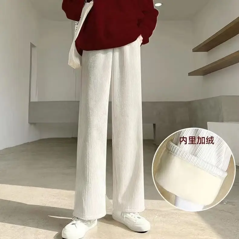 Women Fleece Lined Wide Leg Pants Cream Off White — feature 3