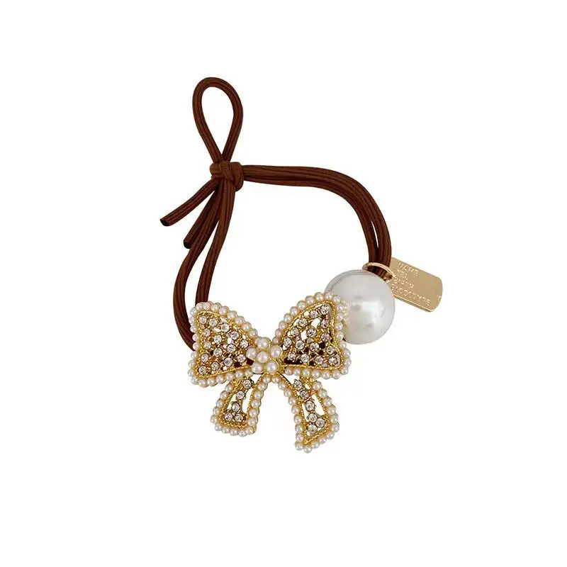 Full Diamond Bow Hair Ring with Pearl Ball - Image 7