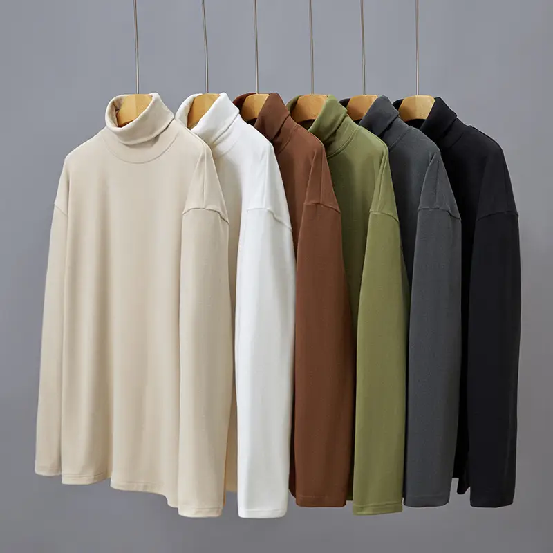 Men Velvet High Neck T-Shirt Olive Green Long Sleeve - Image 7