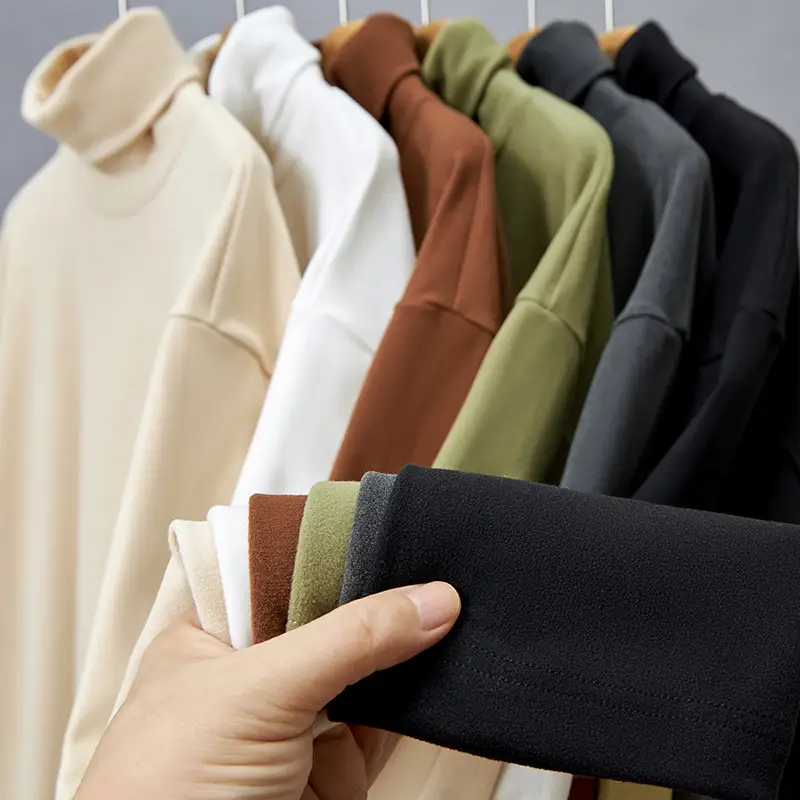 Men Velvet High Neck T-Shirt Olive Green Long Sleeve - Image 9