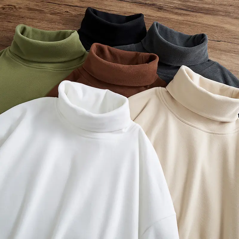 Men Velvet High Neck T-Shirt Olive Green Long Sleeve - Image 10