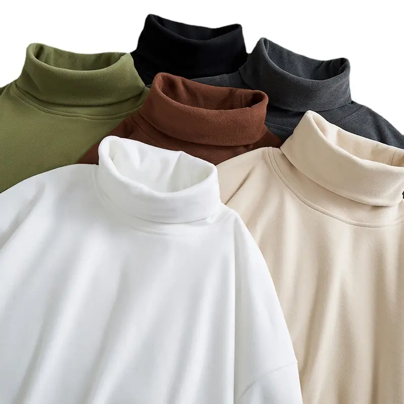 Men Velvet High Neck T-Shirt Olive Green Long Sleeve - Image 11