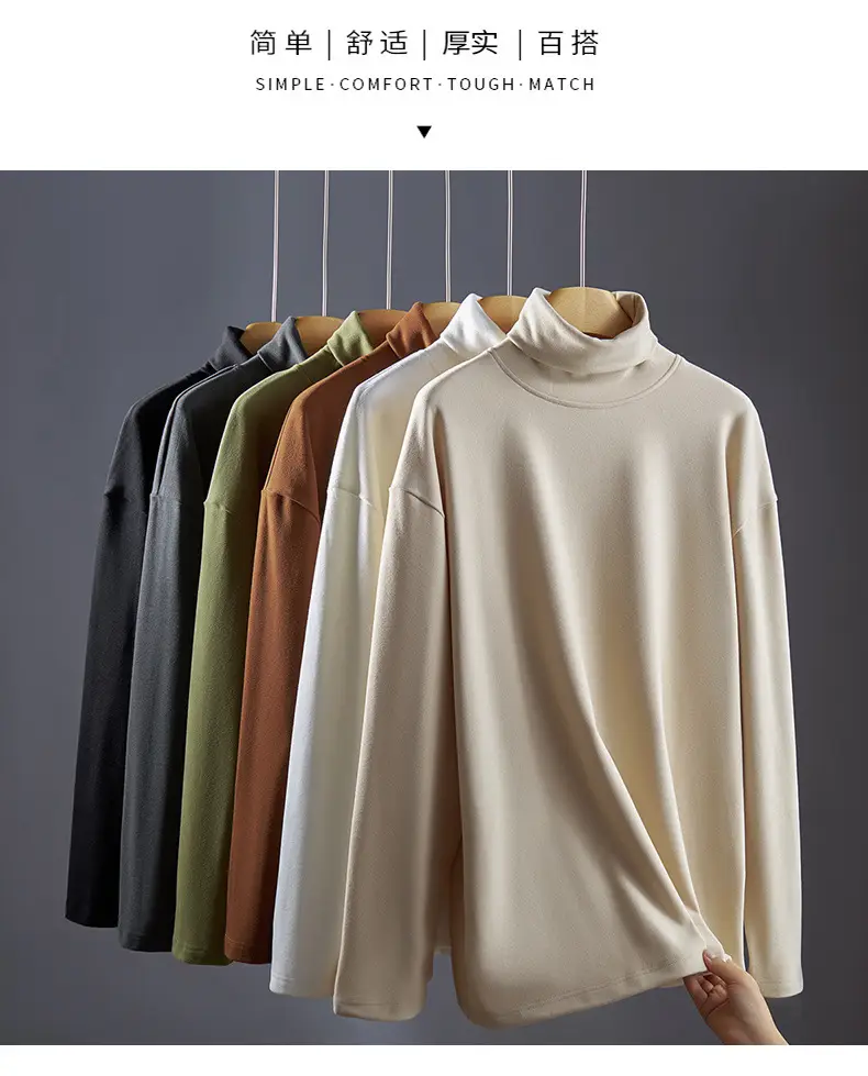 Men Velvet High Neck T-Shirt Olive Green Long Sleeve — feature 2