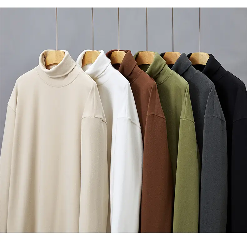 Men Velvet High Neck T-Shirt Olive Green Long Sleeve — feature 3