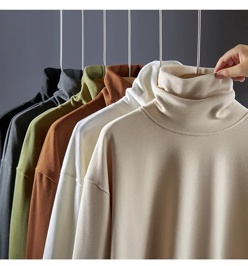 Men Velvet High Neck T-Shirt Olive Green Long Sleeve — feature 4