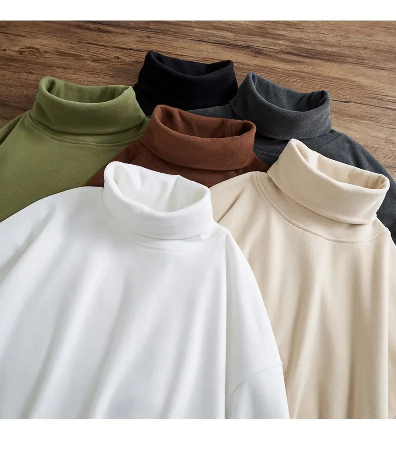 Men Velvet High Neck T-Shirt Olive Green Long Sleeve — feature 5