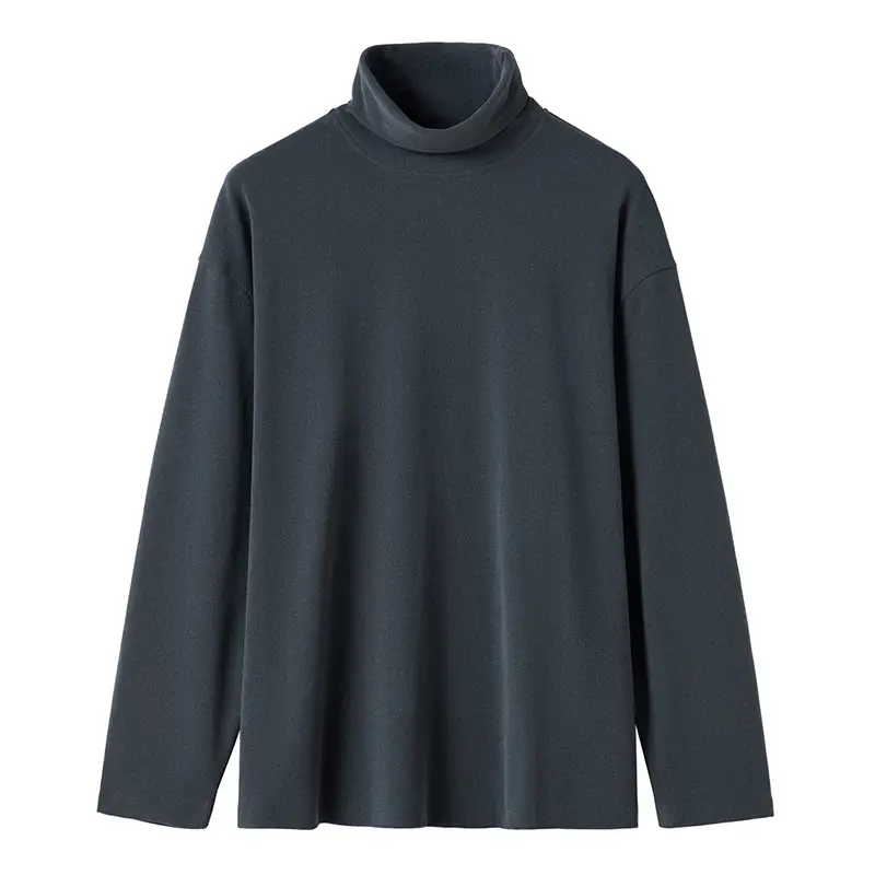 Men Velvet High Neck T-Shirt Olive Green Long Sleeve - Image 2
