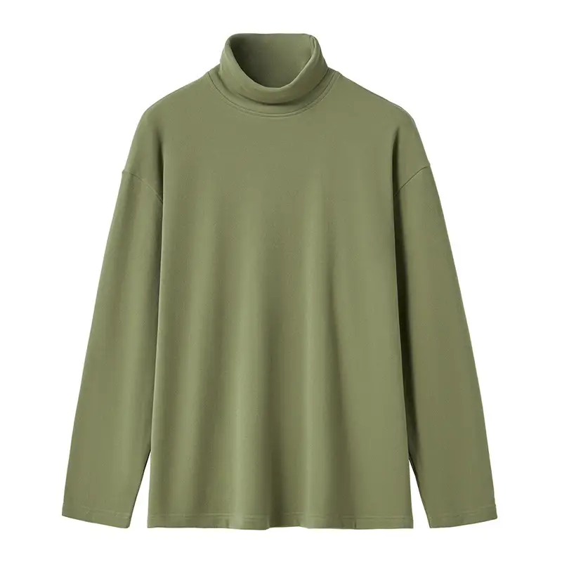 Men Velvet High Neck T-Shirt Olive Green Long Sleeve - Image 5