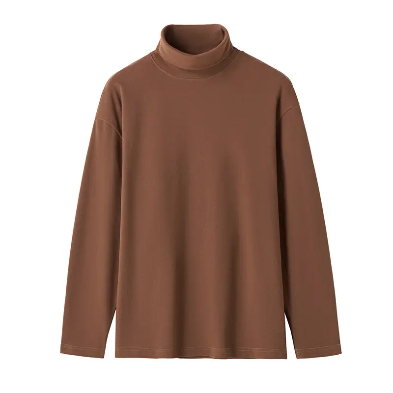 Men Velvet High Neck T-Shirt Olive Green Long Sleeve - Image 6