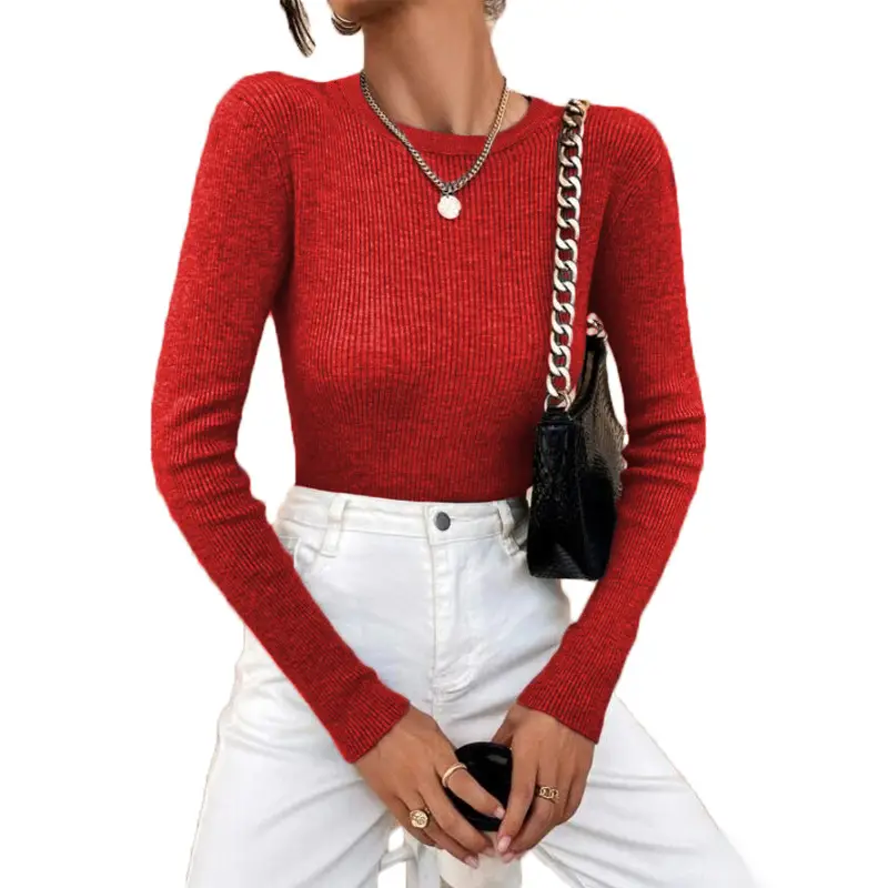 Black Knitted Round Neck Pullover Sweater for Women - Image 20