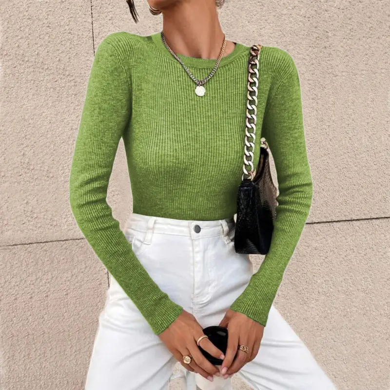 Black Knitted Round Neck Pullover Sweater for Women - Image 12