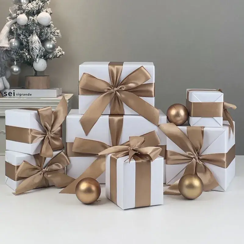 Christmas Gift Boxes Stackable Golden Brown Decorative Set - Image 4