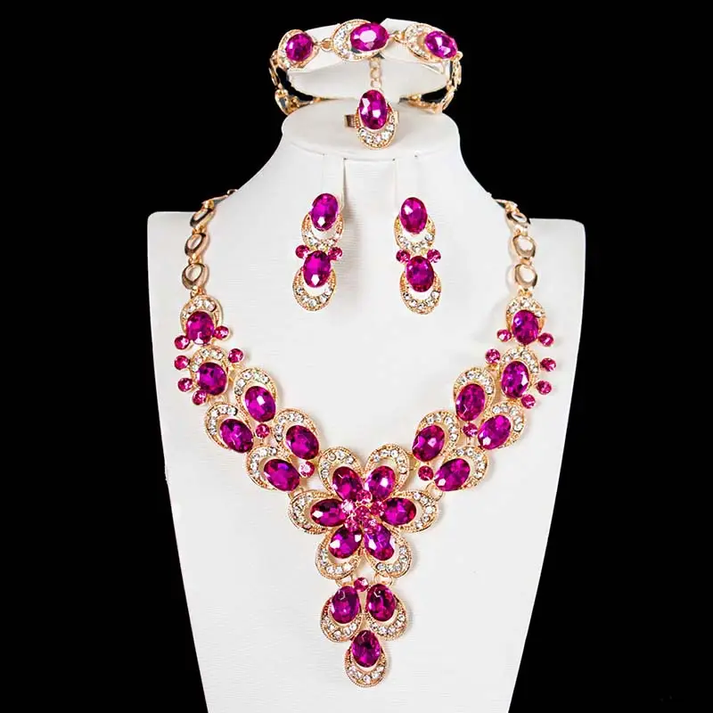 Exaggerated Crystal Flower Necklace Set for Women - Image 4