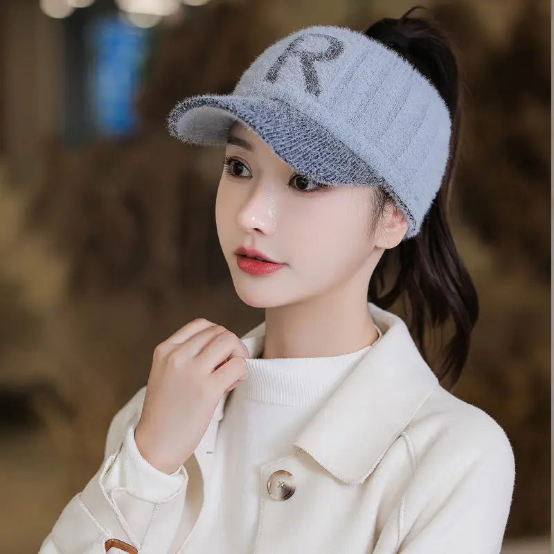 Women Letter Knitted Woolen Hat Red Black Winter Warm - Image 3