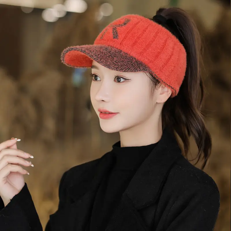 Women Letter Knitted Woolen Hat Red Black Winter Warm - Image 4