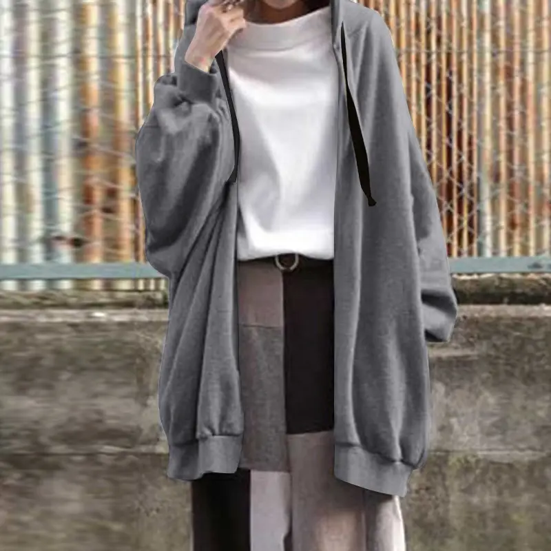 2023 Women Grey Hooded Zipper Sweater Set - Image 12