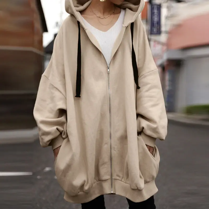 2023 Women Grey Hooded Zipper Sweater Set - Image 3