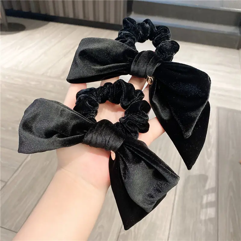 Black Velvet Bow Hair Ring for Women
