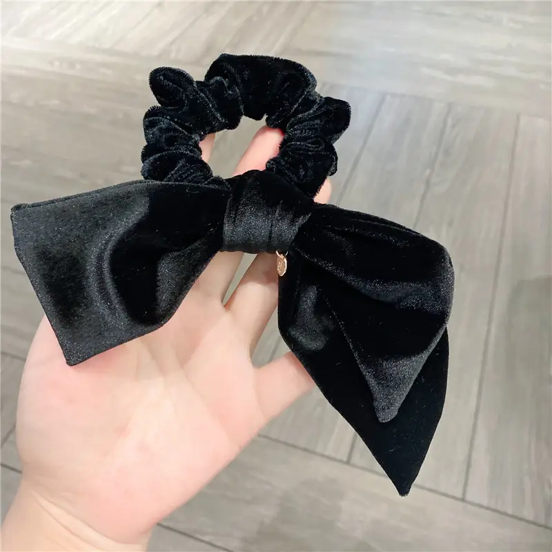 Black Velvet Bow Hair Ring for Women
