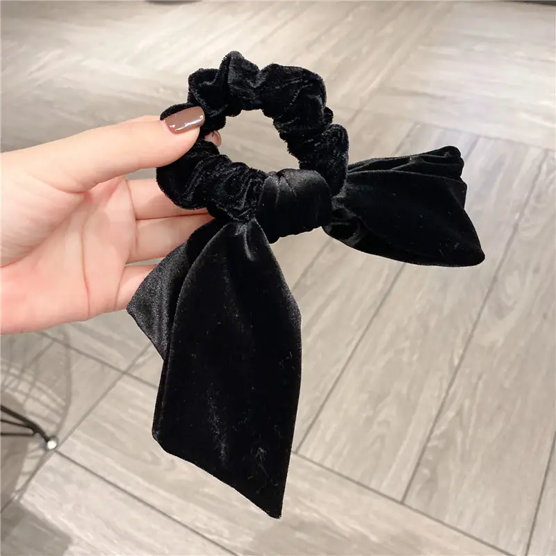 Black Velvet Bow Hair Ring for Women