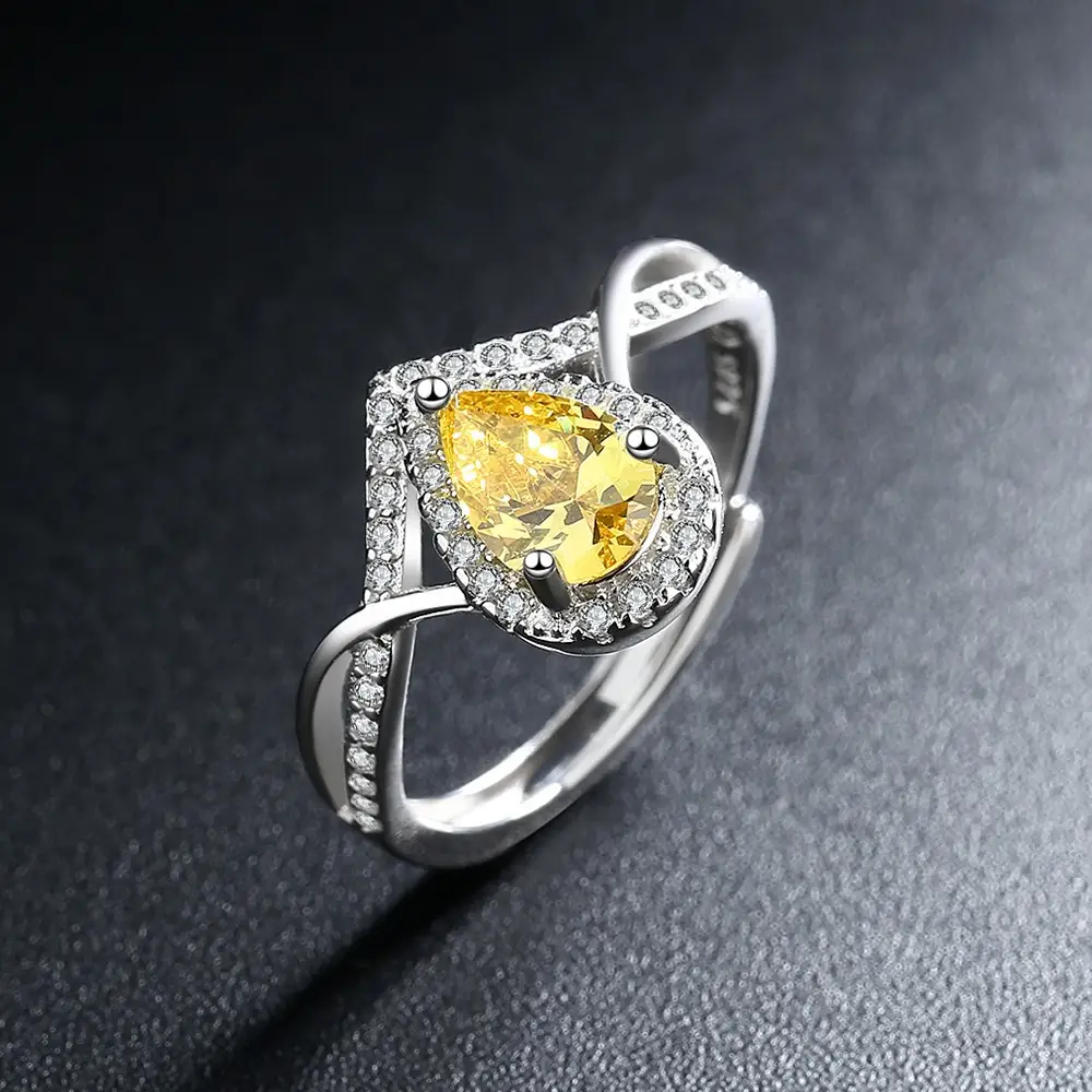Women's Korean Style Yellow Zircon Open Ring Diamond Hand Jewelry - Image 3