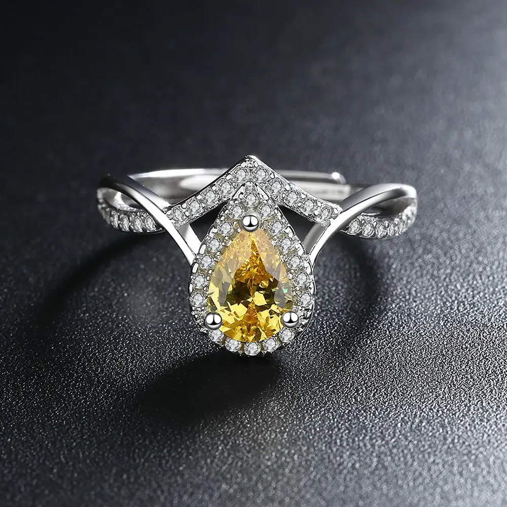 Women's Korean Style Yellow Zircon Open Ring Diamond Hand Jewelry - Image 4