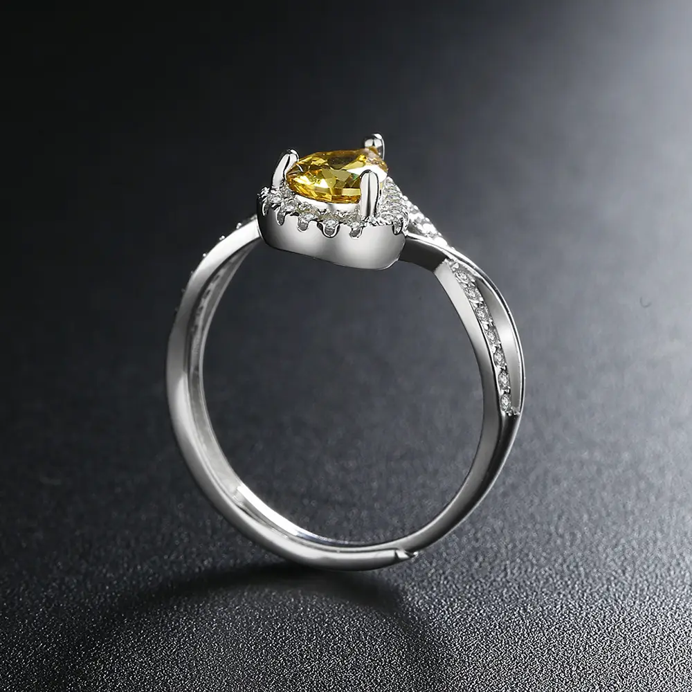 Women's Korean Style Yellow Zircon Open Ring Diamond Hand Jewelry - Image 5
