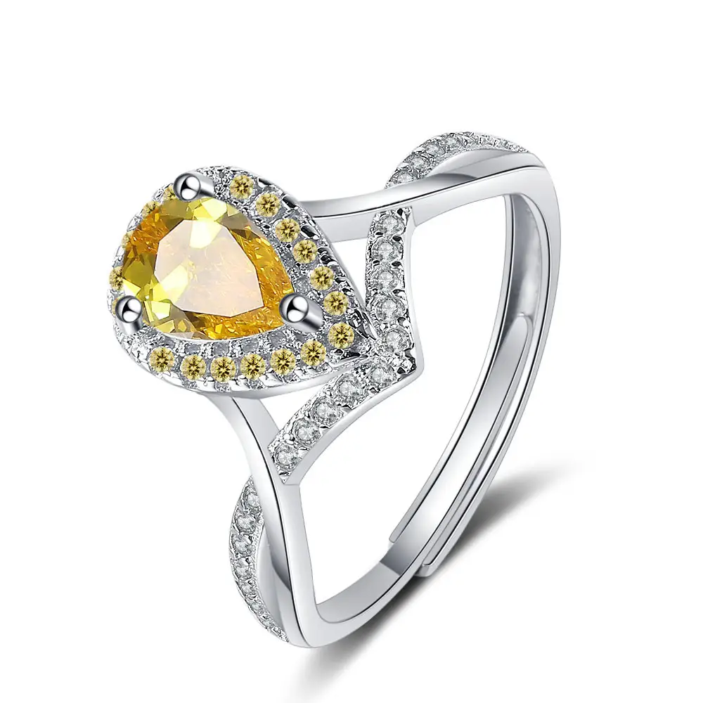 Women's Korean Style Yellow Zircon Open Ring Diamond Hand Jewelry - Image 6