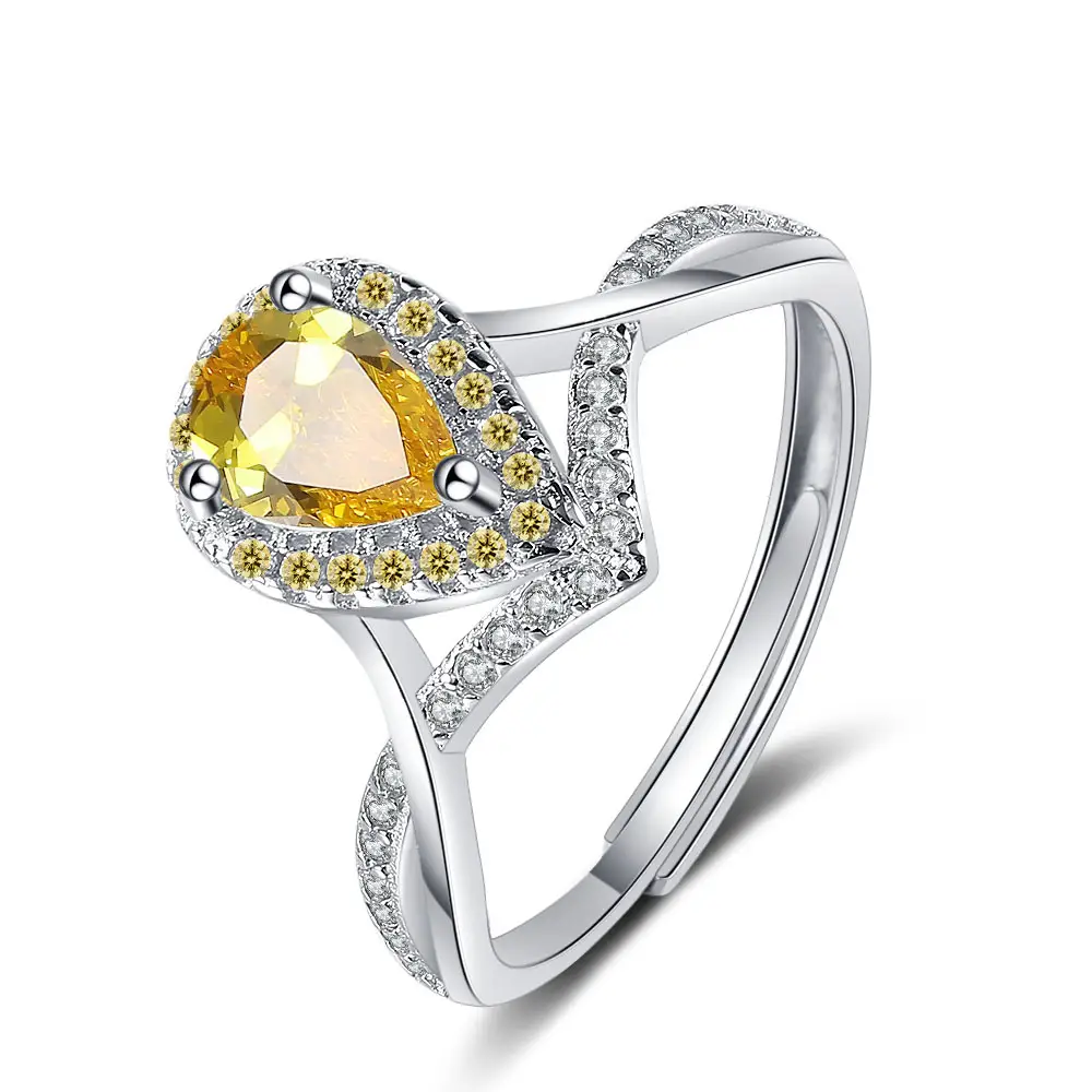 Women's Korean Style Yellow Zircon Open Ring Diamond Hand Jewelry
