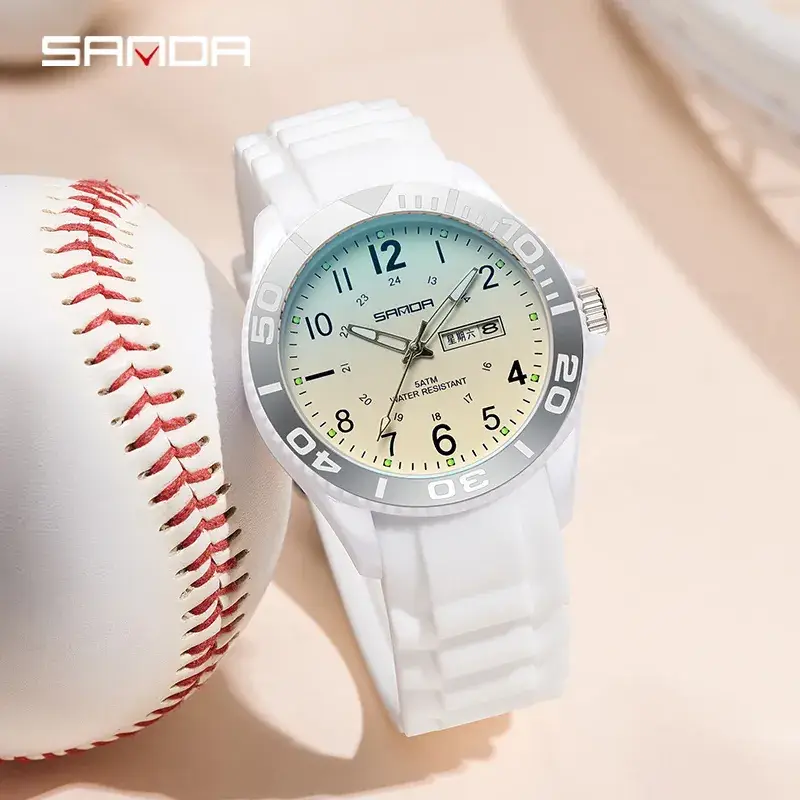 Sanda Quartz Watch for Men Women White Silicone Strap Waterproof