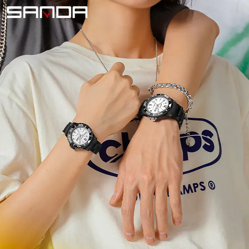 Sanda Quartz Watch for Men Women White Silicone Strap Waterproof