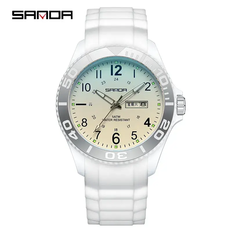 Sanda Quartz Watch for Men Women White Silicone Strap Waterproof