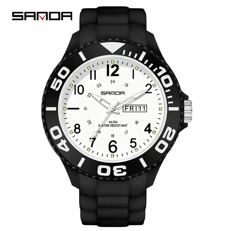 Sanda Quartz Watch for Men Women White Silicone Strap Waterproof