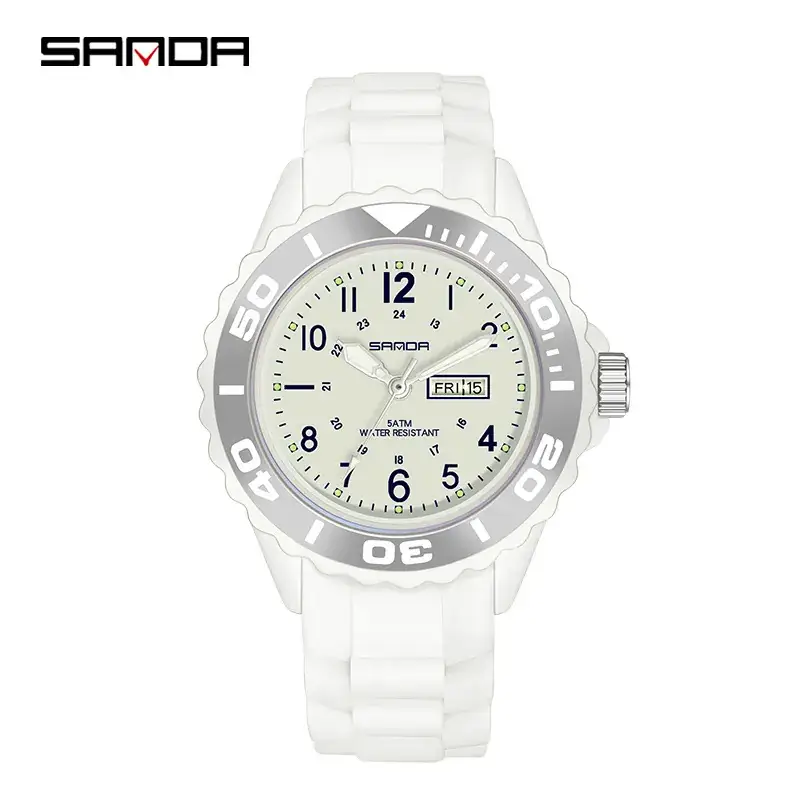 Sanda Quartz Watch for Men Women White Silicone Strap Waterproof