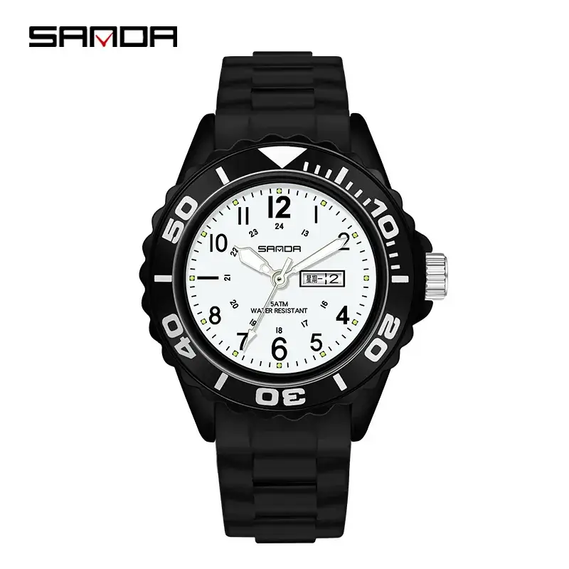 Sanda Quartz Watch for Men Women White Silicone Strap Waterproof