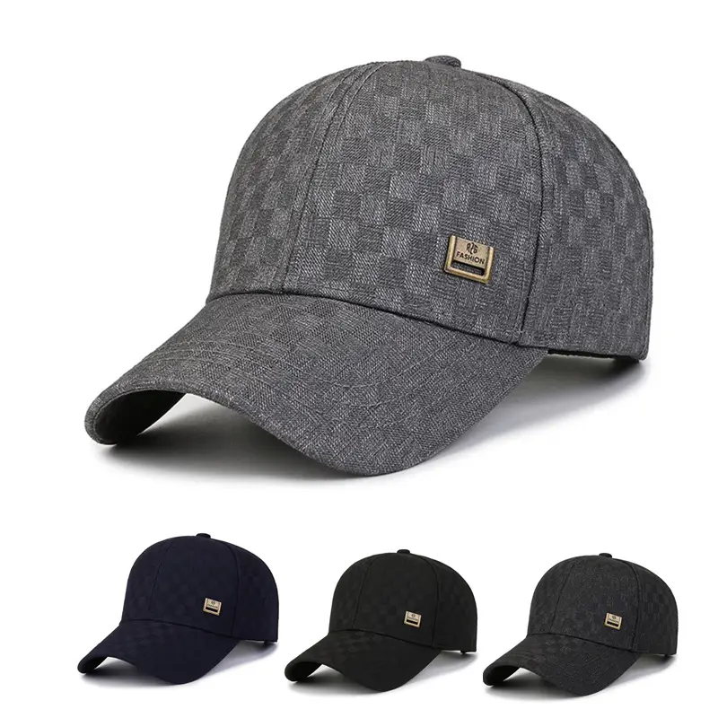 Winter Men's Black Plaid Fleece Lined Baseball Cap