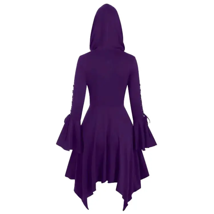 Purple Hooded Lace-Up Cardigan with Flared Sleeves - Image 5