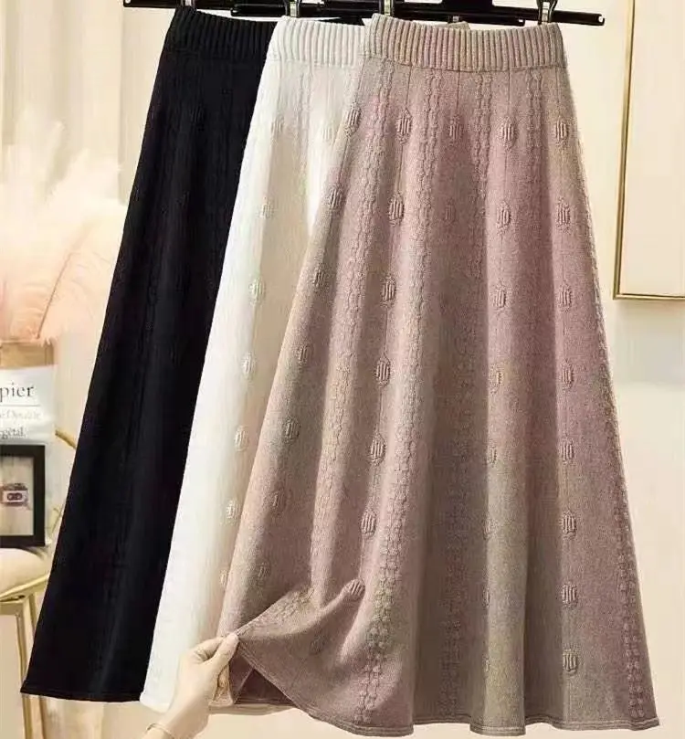 Women Thickened Knitted Skirt Winter Warm Solid Color - Image 5