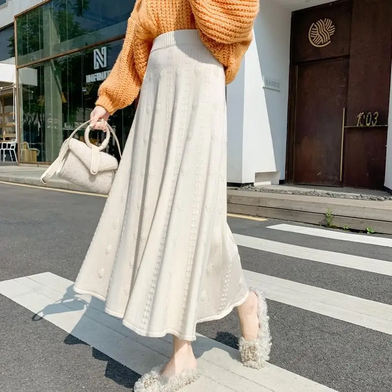 Women Thickened Knitted Skirt Winter Warm Solid Color - Image 2