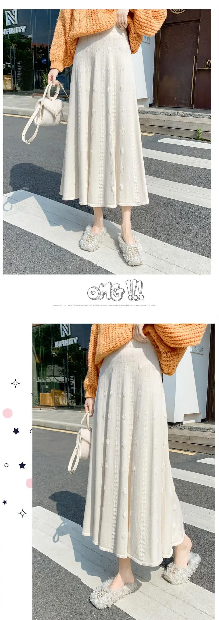Women Thickened Knitted Skirt Winter Warm Solid Color — feature 11