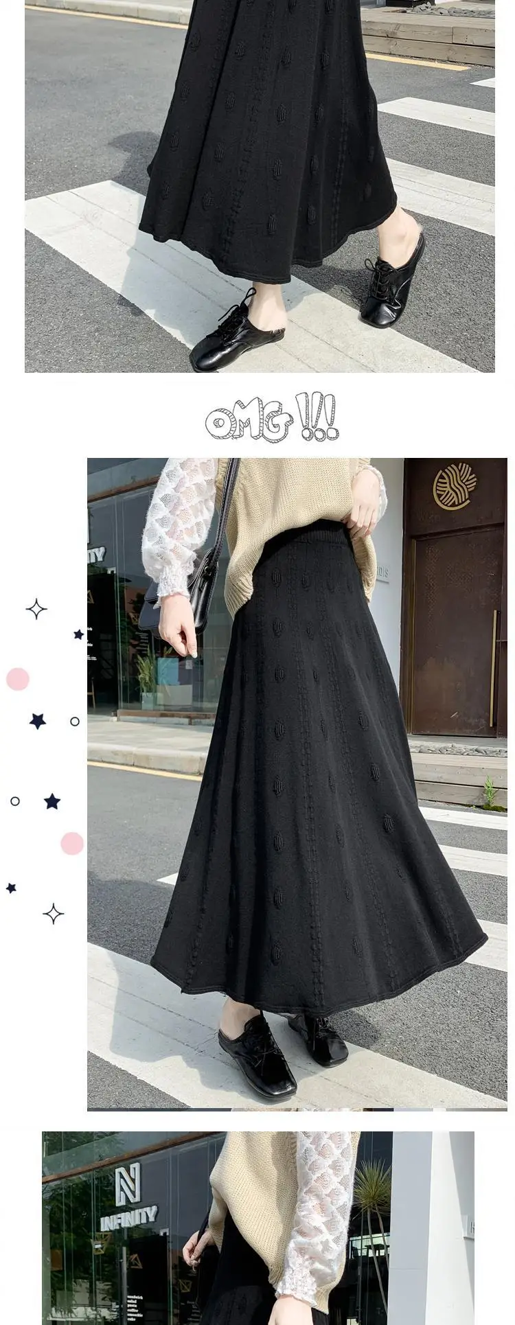 Women Thickened Knitted Skirt Winter Warm Solid Color — feature 13