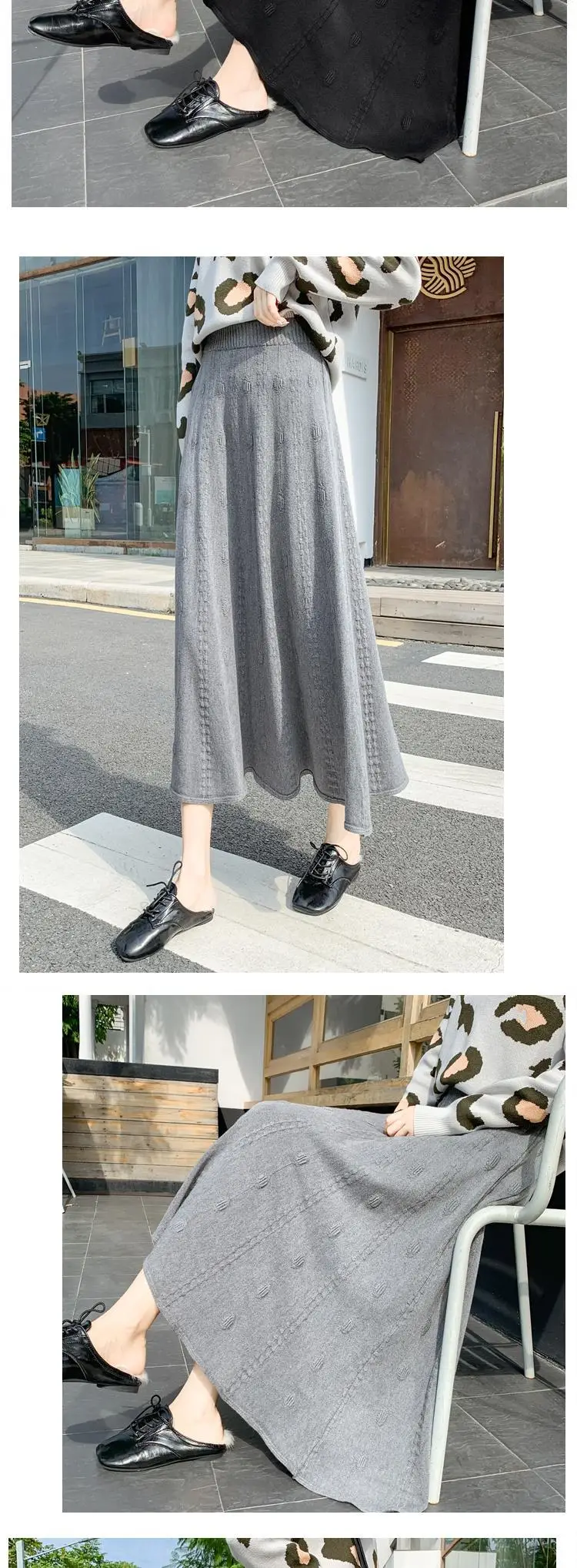 Women Thickened Knitted Skirt Winter Warm Solid Color — feature 15
