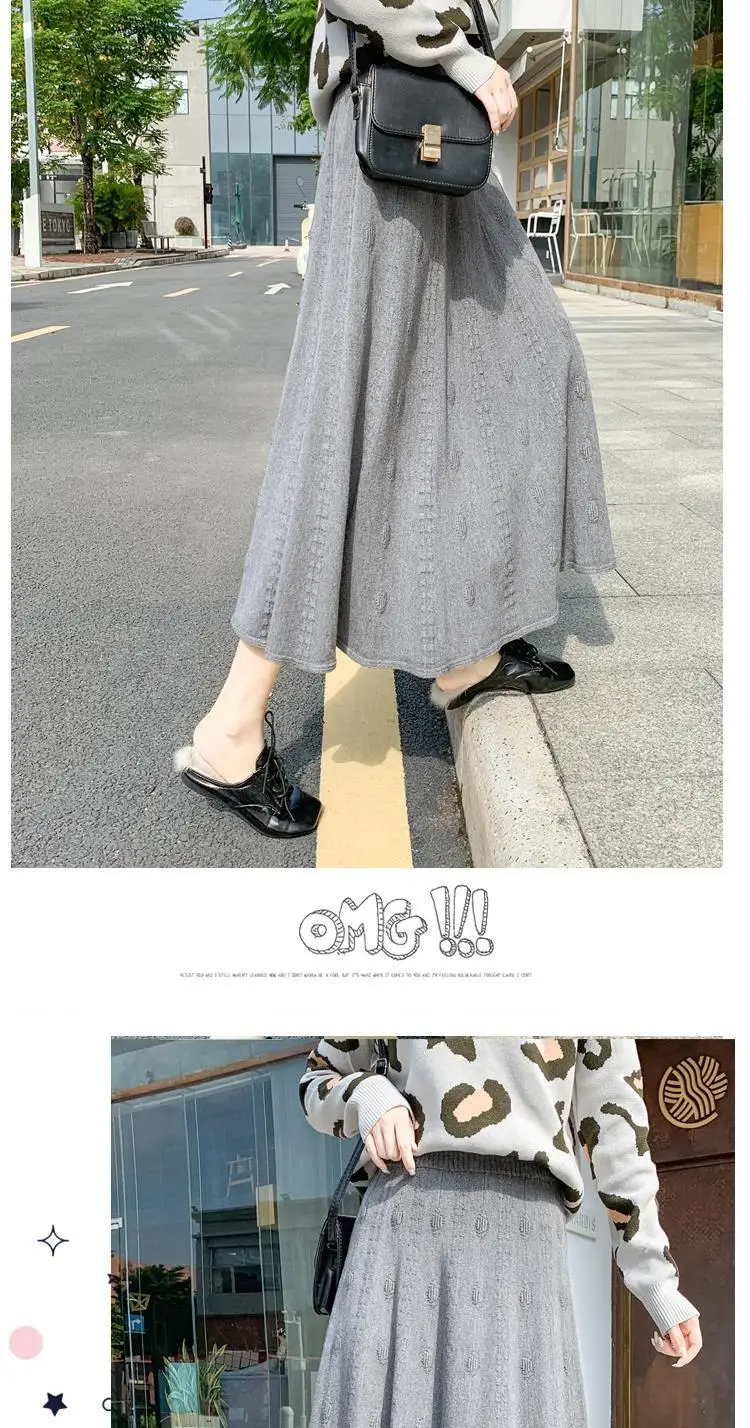 Women Thickened Knitted Skirt Winter Warm Solid Color — feature 16